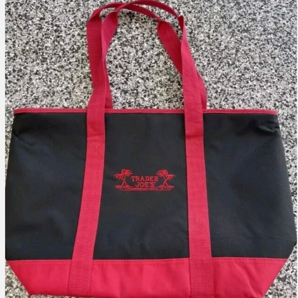 Trader Joe's insulated tote bag in black and red. New with tags